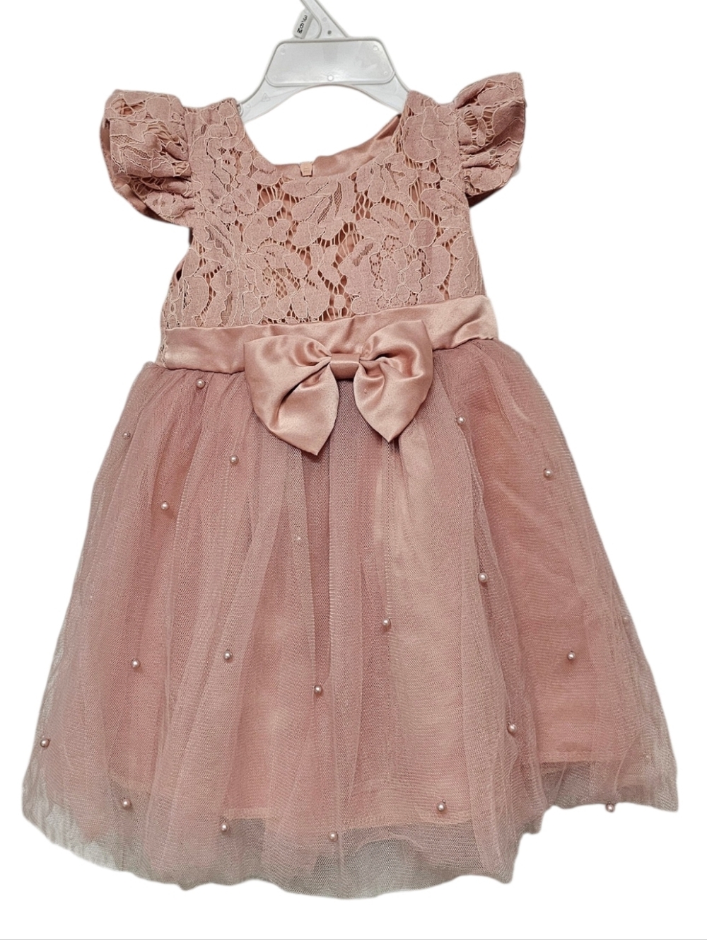 Pink Lace & Tulle Party Dress with Bow